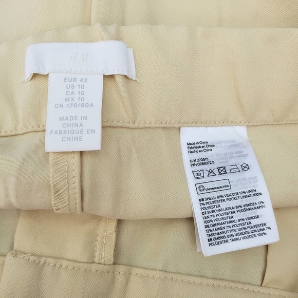 Elegant High Waist Wide Cut Pants Soft Drapey Split Hem Pale Yellow Women's 10 - Picture 7 of 7